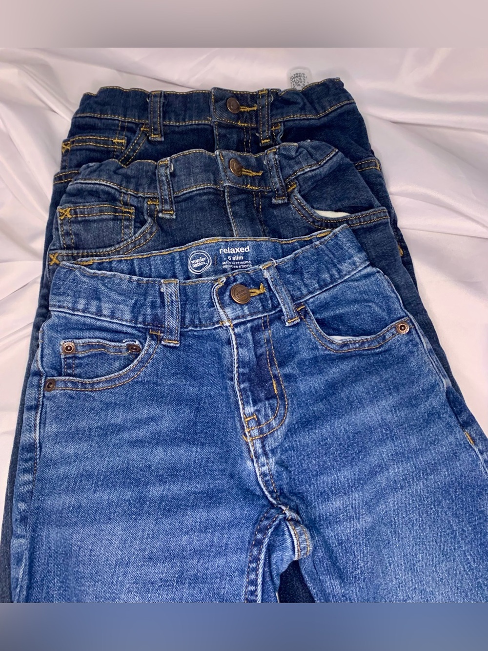 Wrangler & Wonder Nation Kids Size 6 Slim Blue Denim Jeans Unisex Adjustable